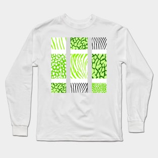 White and Light Green Mixed Animal Print Long Sleeve T-Shirt